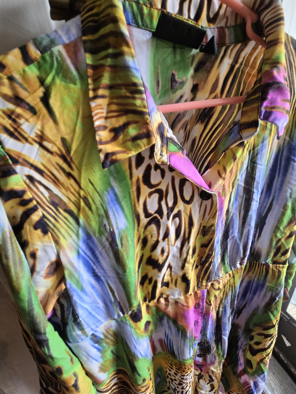 Vibrant Multicolor Animal Print Button-Up Dress